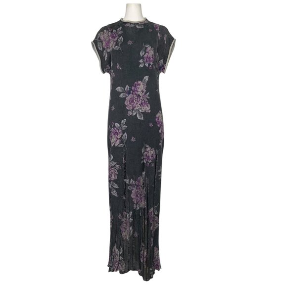 Free People Elaine Maxi Dress XS Floral Knit Distressed Hem Oversized Bohemian - Picture 14 of 14